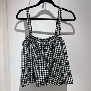 Lou & Grey Gingham Cropped Floral Cotton Tank Size XXL